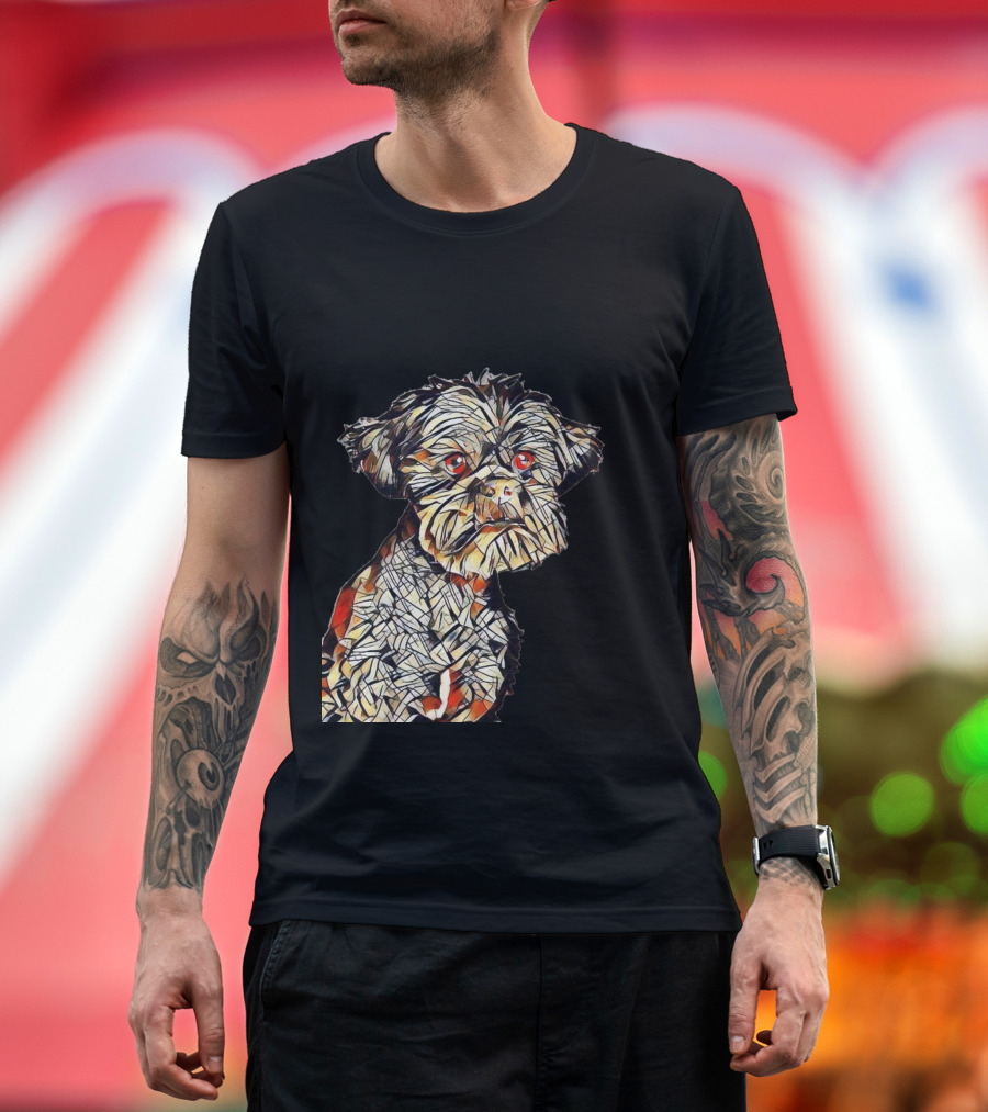 A Closeup Of A Curious And Intricately Patterned Dog with Red Eyes T-Shirt