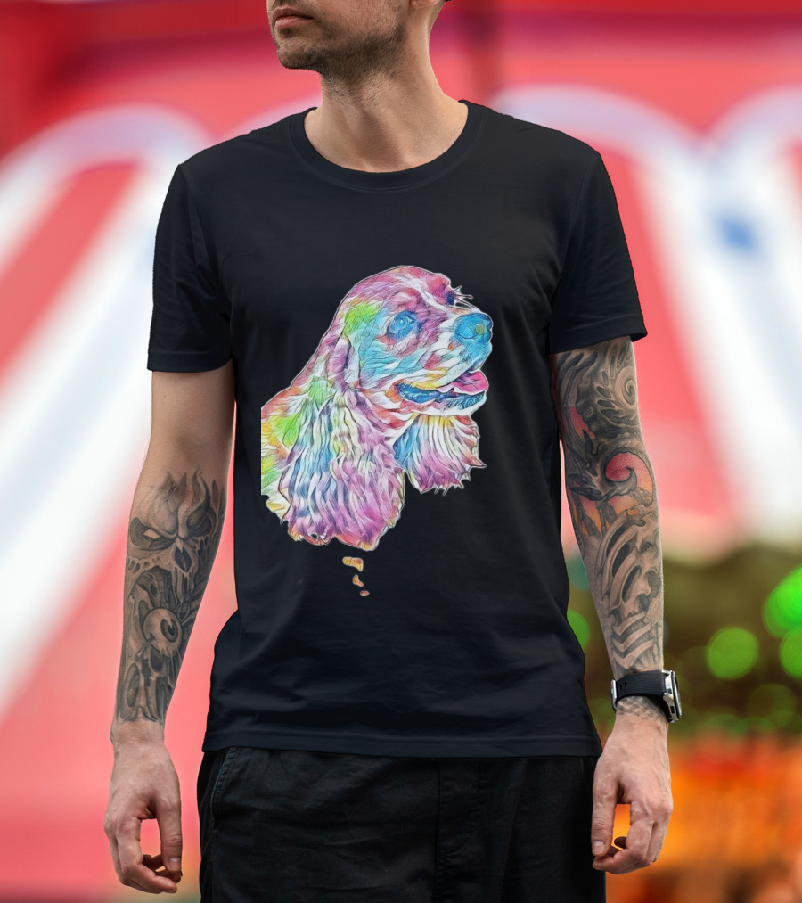 A Closeup Photo Of The Face in Colorful Dog Portrait T-Shirt