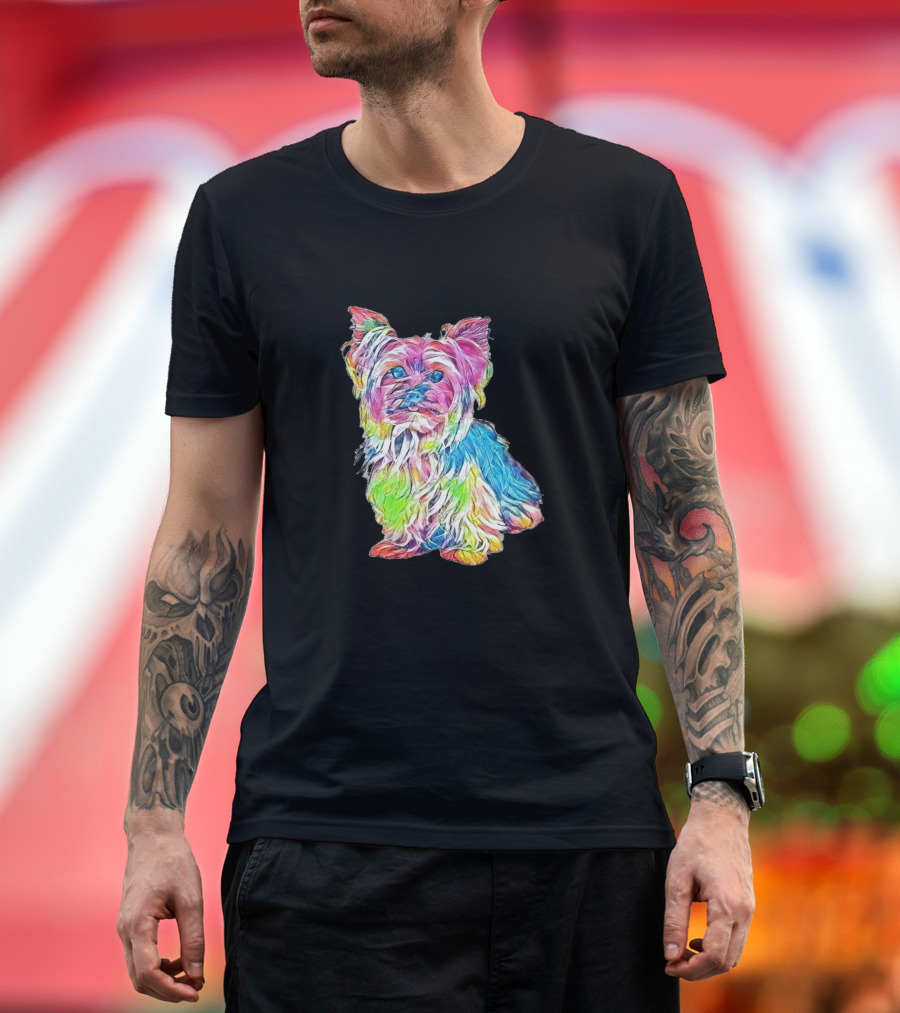 A Curious And Attentive Yorks Multicolored Dog T-Shirt