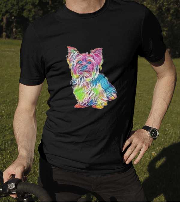 A Curious And Attentive Yorks Multicolored Dog T-Shirt