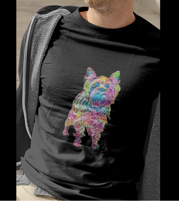 Yorkshire Terrier Dog Vibrant Rainbow Tongue Sticking Out T-Shirt