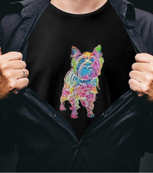 Yorkshire Terrier Dog Vibrant Rainbow Tongue Sticking Out T-Shirt