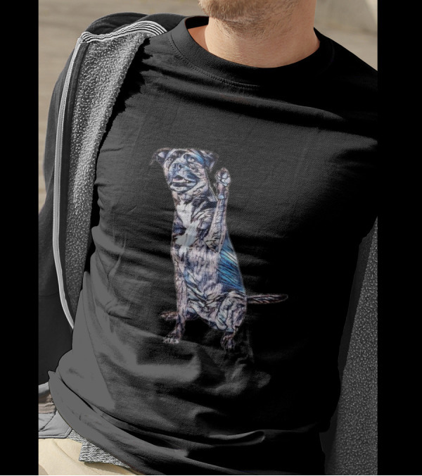 A Happy Large Brindle Color Dog Raising Paw T-Shirt