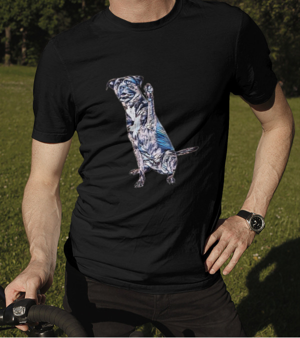 A Happy Large Brindle Color Dog Raising Paw T-Shirt