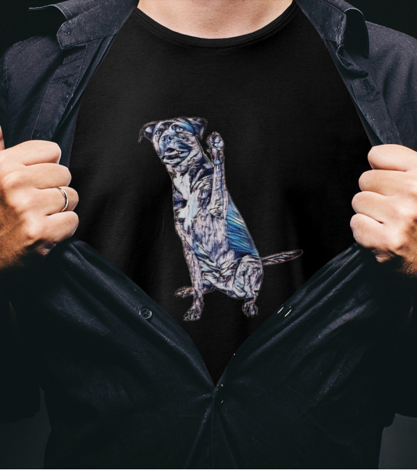 A Happy Large Brindle Color Dog Raising Paw T-Shirt
