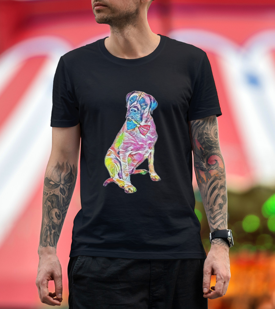 Colorful Bow-Tie English Mastiff Dog T-Shirt