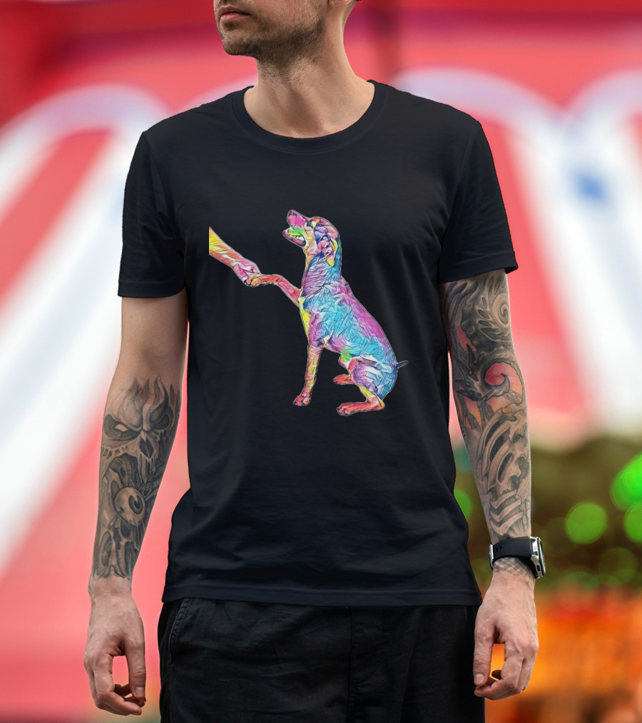 A Side View Of A Happy Mixed Dog Looking Up While Shaking Hands T-Shirt