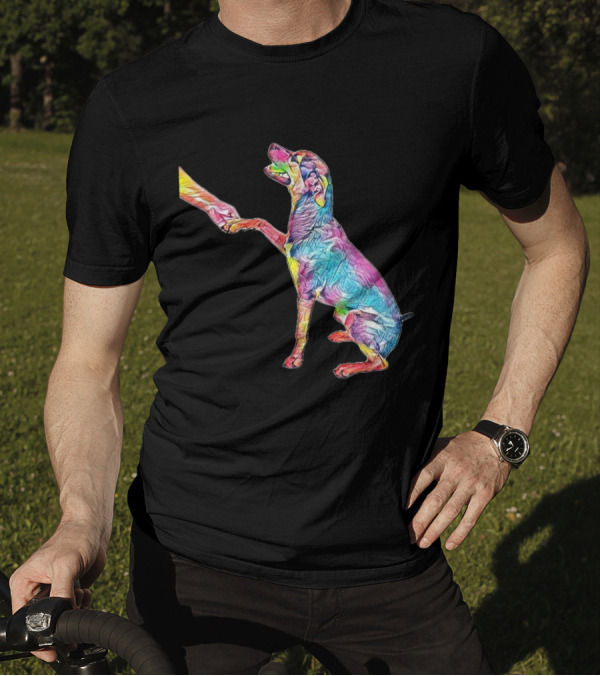 A Side View Of A Happy Mixed Dog Looking Up While Shaking Hands T-Shirt