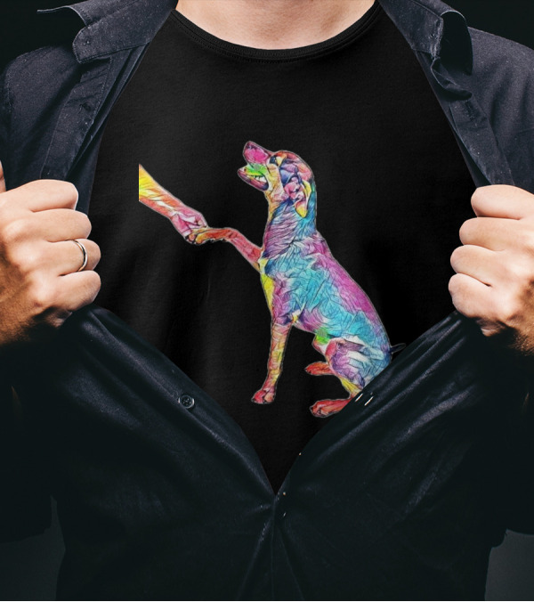 A Side View Of A Happy Mixed Dog Looking Up While Shaking Hands T-Shirt