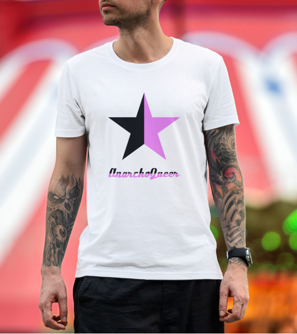 Premium T-Shirt: Anarcho Queer Black and Pink Star T-Shirt Anarcho Queer Black and Pink Star T-Shirt