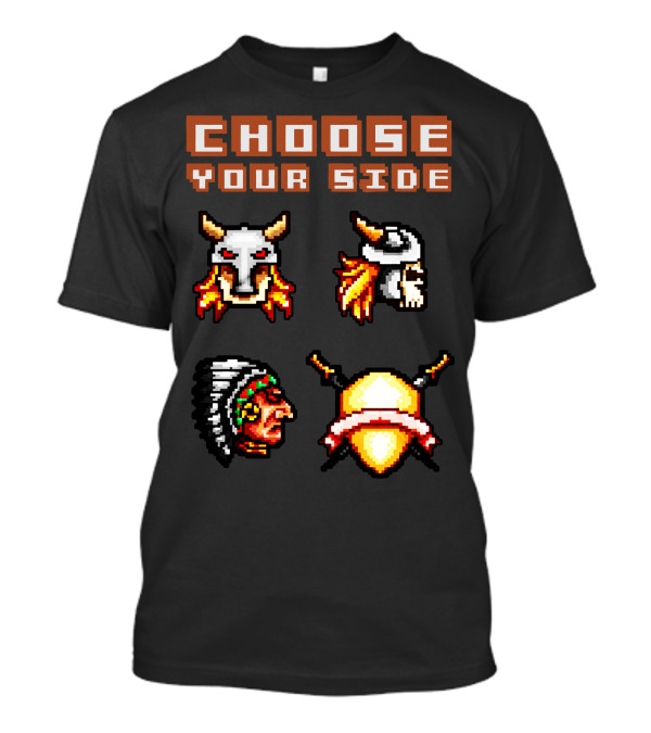 Choose Your Side Pixel Art Skull Duck Indian Shield Swords T-Shirt