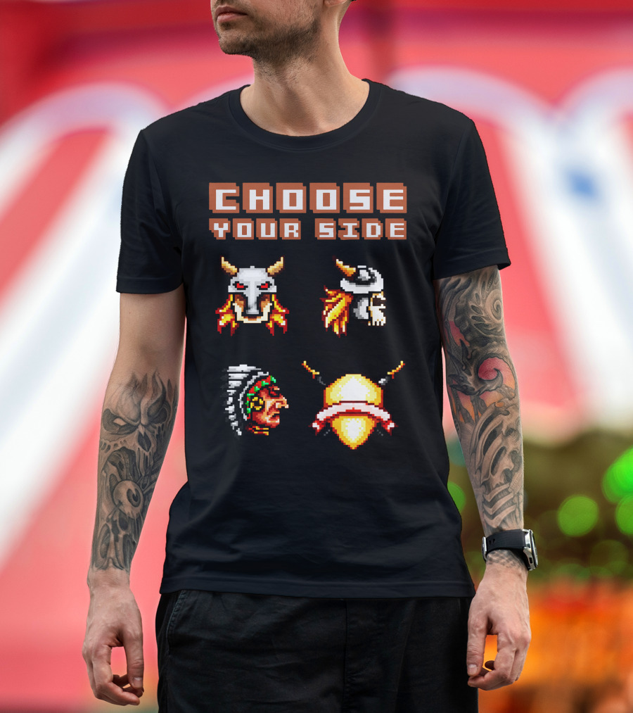 Choose Your Side Pixel Art Skull Duck Indian Shield Swords T-Shirt