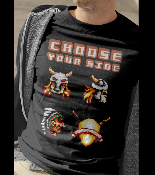 Choose Your Side Pixel Art Skull Duck Indian Shield Swords T-Shirt