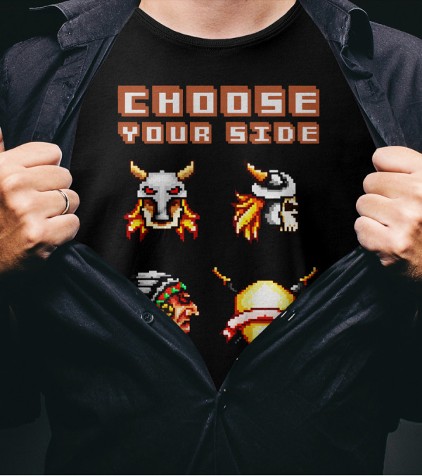 Choose Your Side Pixel Art Skull Duck Indian Shield Swords T-Shirt