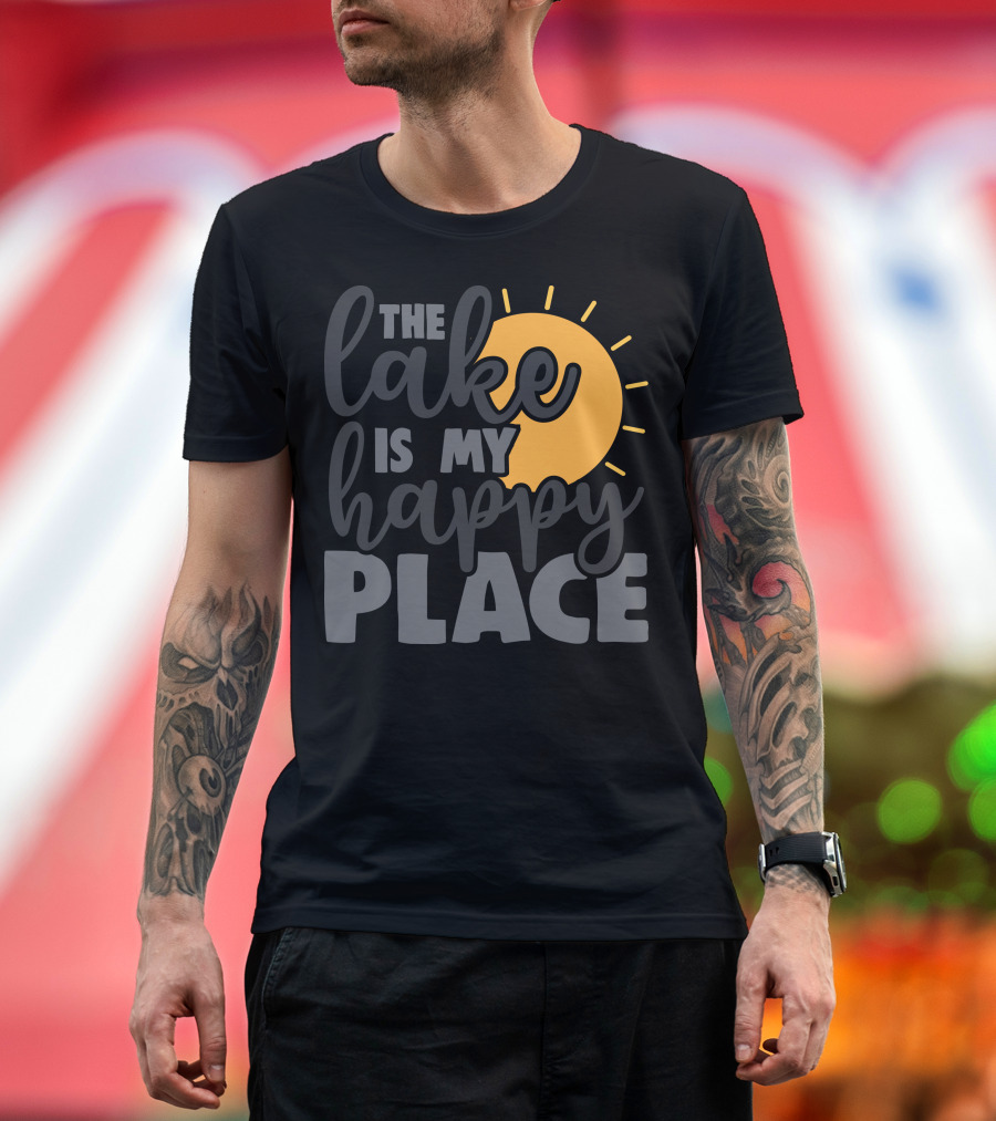 The Lake Is My Happy Place with Sunburst Background T-Shirt