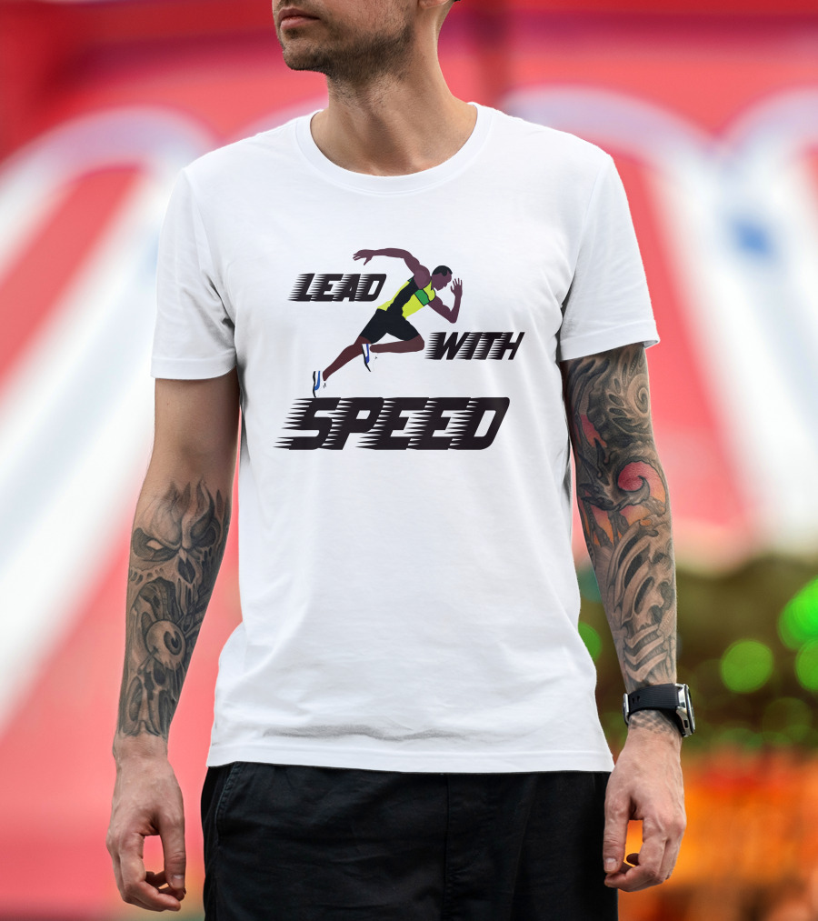 Usain Bolt Lead With Speed Sprinting Graphics T-Shirt