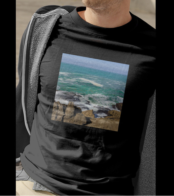 Beautiful Sparkling Atlantic Ocean And Rocky Shoreline T-Shirt