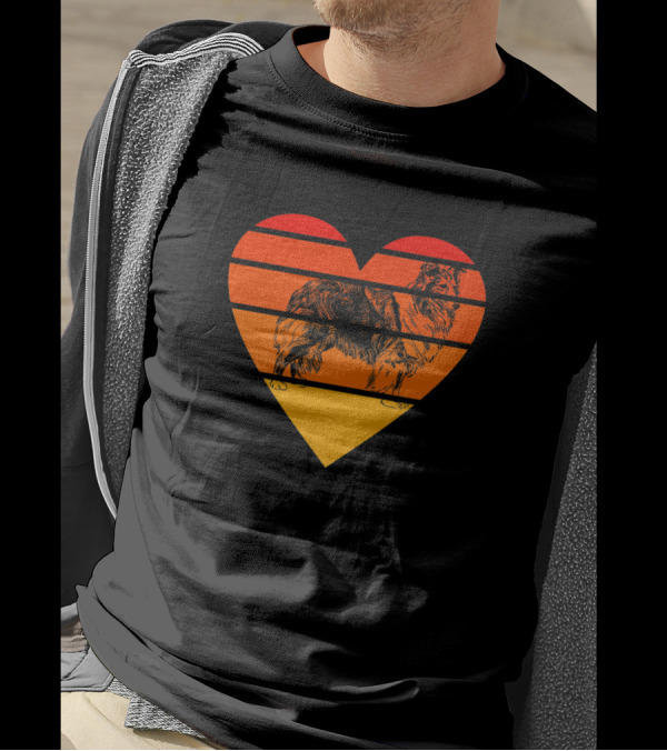 Retro Shetland Sheepdog Heart Sunset Sheltie Men T-Shirt