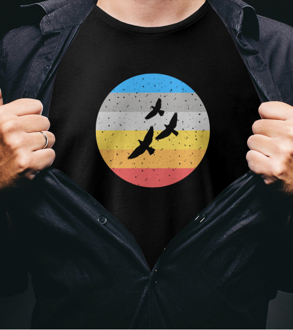 Three Birds In Flight Retro Sunset Circle T-Shirt