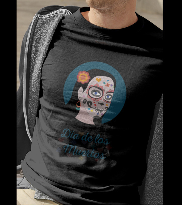 Día De Los Muertos Sugar Skull Face With Floral T-Shirt