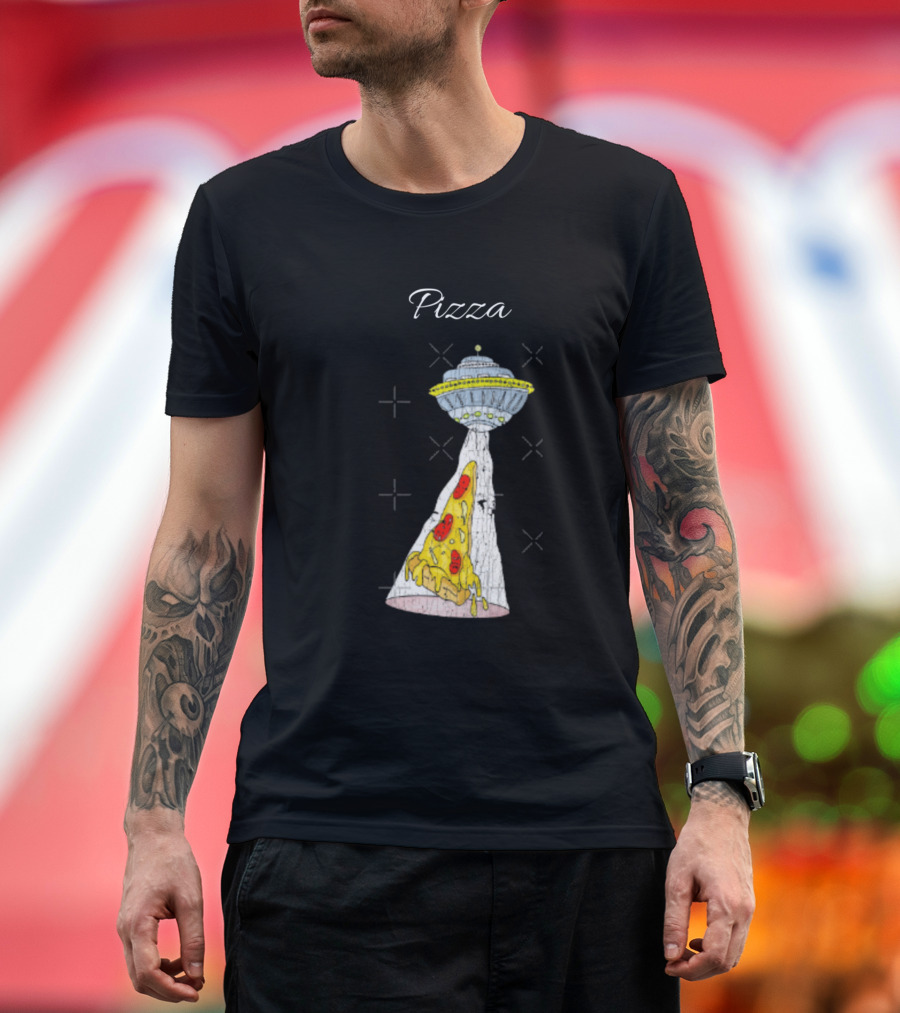 Pizza Funny Pizza UFO Vintage Illustration Hum T-Shirt