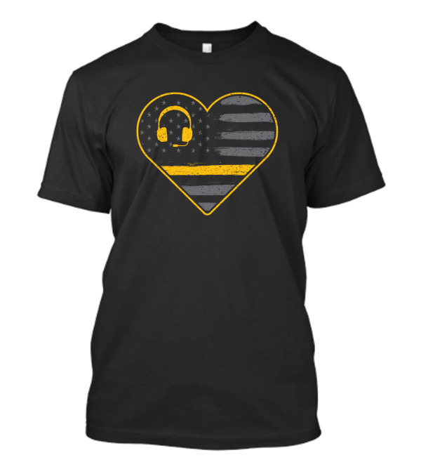 Thin Yellow Line Heart Shape Flag Headset 911 Dispatch T-Shirt