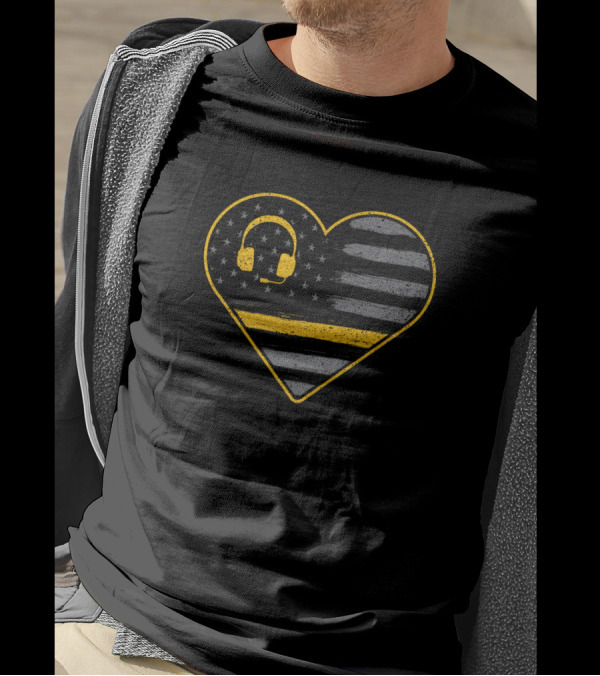 Thin Yellow Line Heart Shape Flag Headset 911 Dispatch T-Shirt