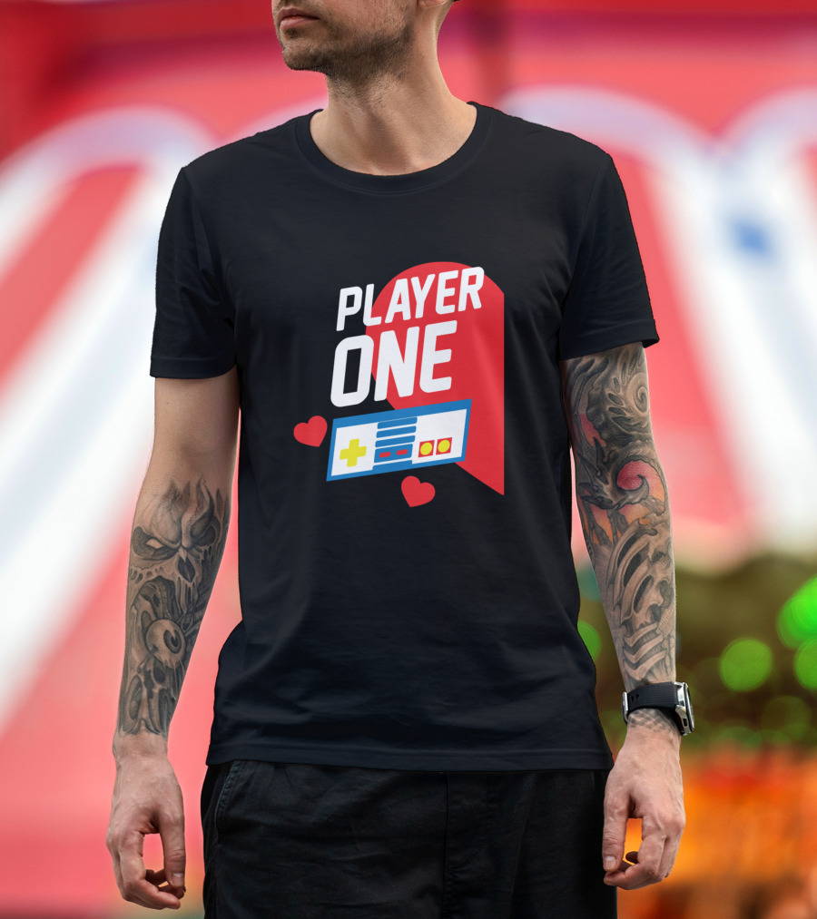 Player One Funny Gaming Controller Heart Valentine T-Shirt