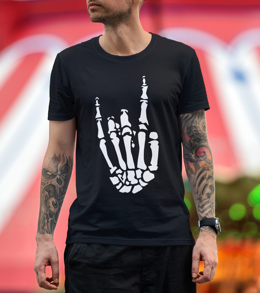 Skeleton Hand Rock Gesture T-Shirt