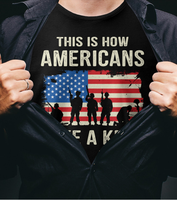 This Is How Americans Take A Knee Soldiers Silhouettes With American Flag Background T-Shirt
