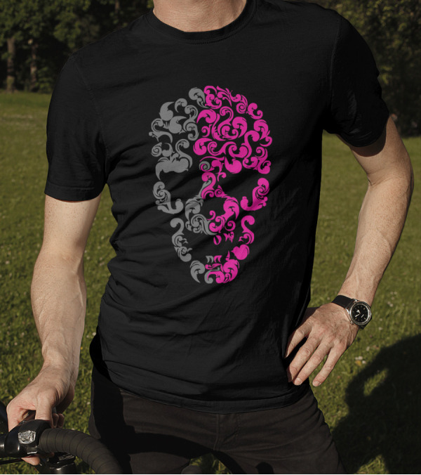 Intricate Pink And Grey Skull T-Shirt