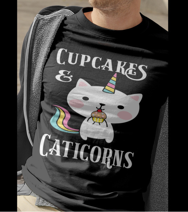 Cupcakes And Caticorns Cat Unicorn Cupcakes Rainbow T-Shirt