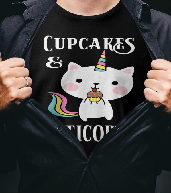 Cupcakes And Caticorns Cat Unicorn Cupcakes Rainbow T-Shirt