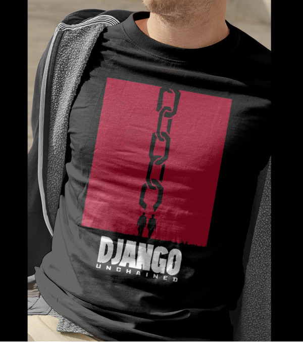 Django Unchained Red Background Silhouette And Chain Movie T-Shirt