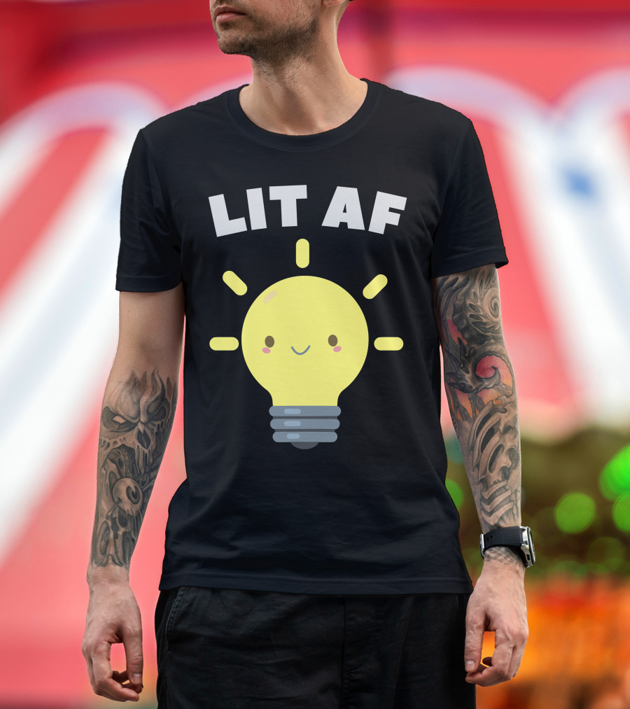 Lit AF Kawaii Light Bulb Cute Smiling Yellow Face T-Shirt