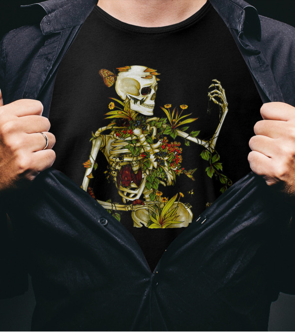Bones And Botany Skeleton With Flowers And Vines T-Shirt
