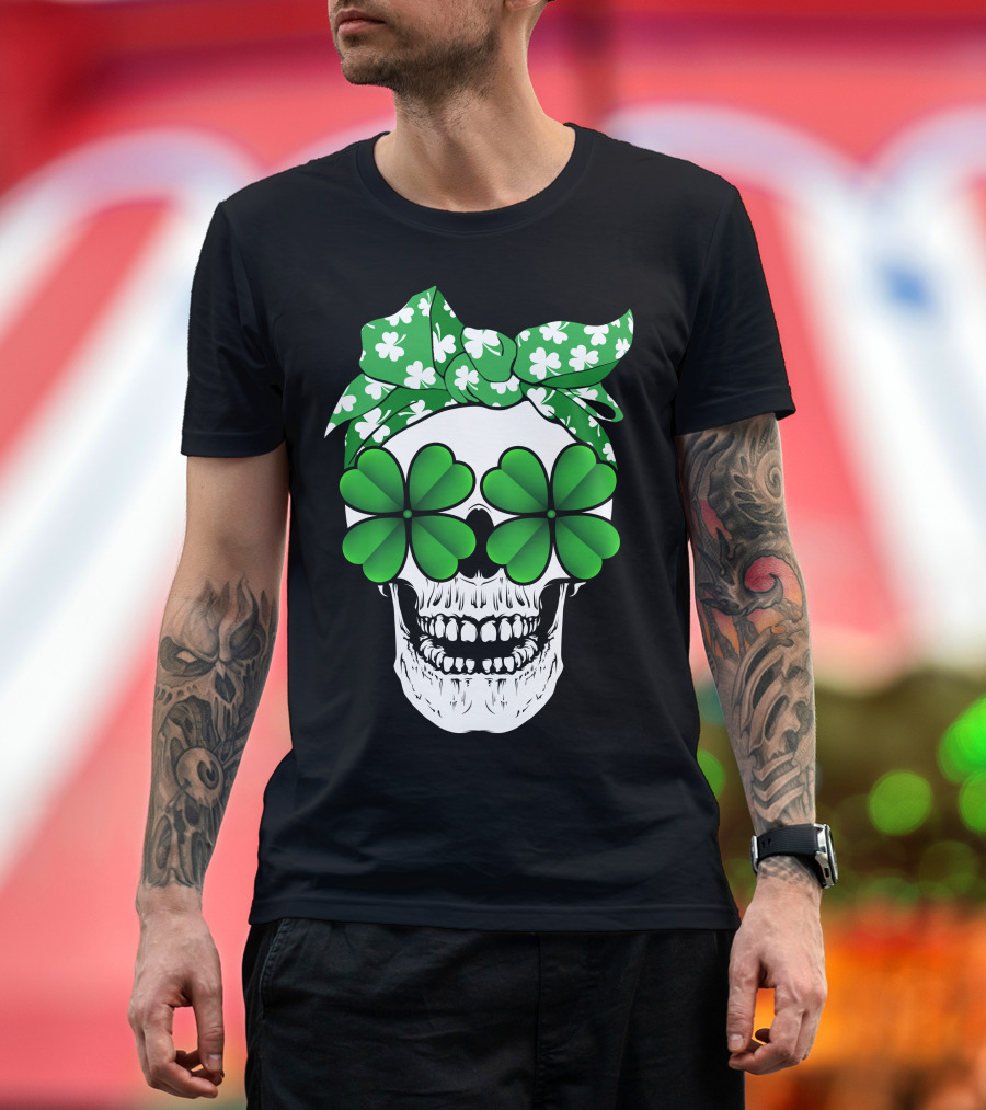 Clover Skull Bandana with Shamrock Glasses T-Shirt
