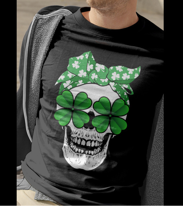 Clover Skull Bandana With Shamrock Glasses T-Shirt