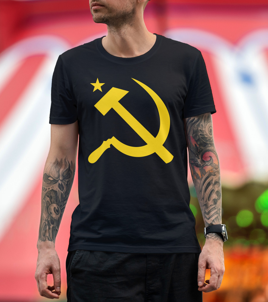 Communism Hammer Sickle Flag Symbol Yellow Soviet Emblem T-Shirt