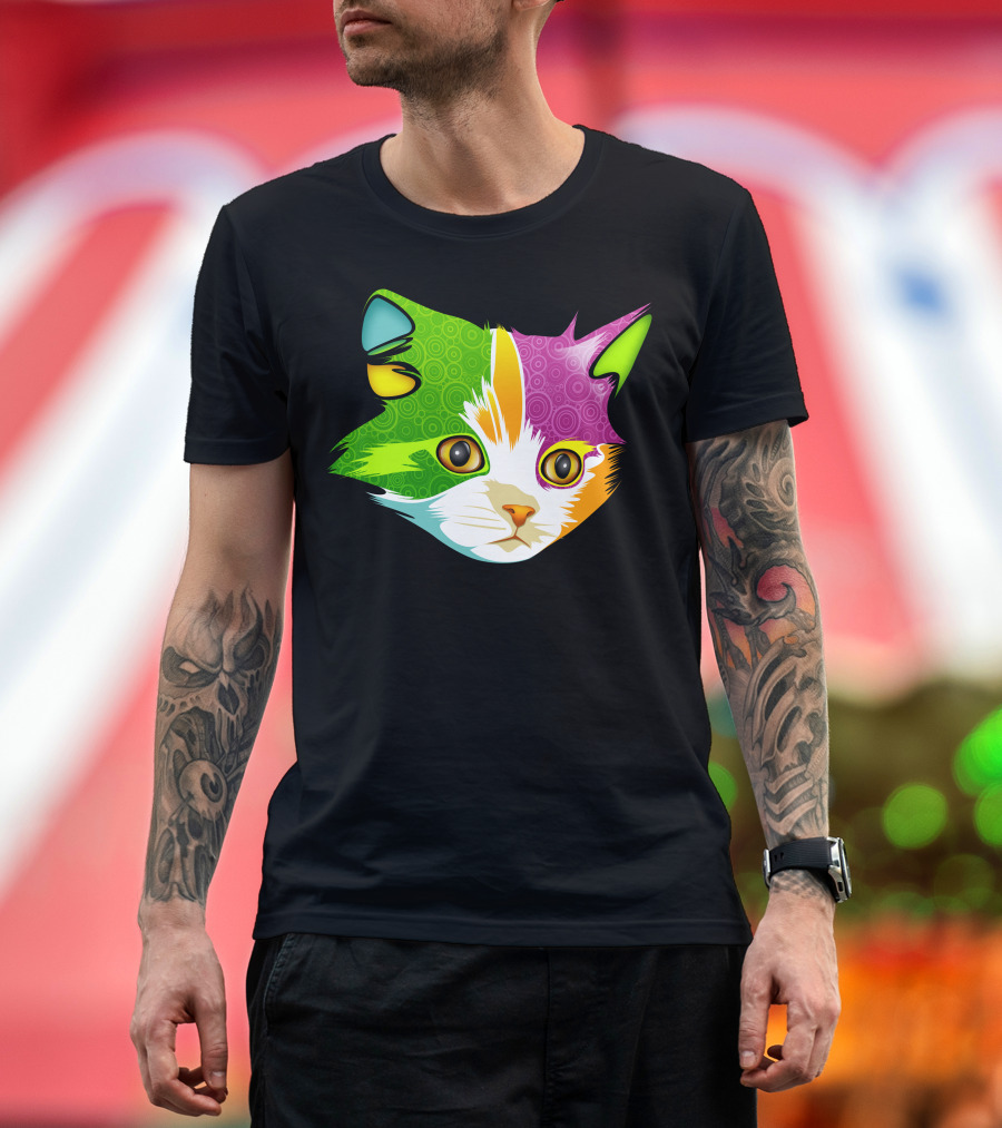 Psychedelic Full Color Cat Face T-Shirt