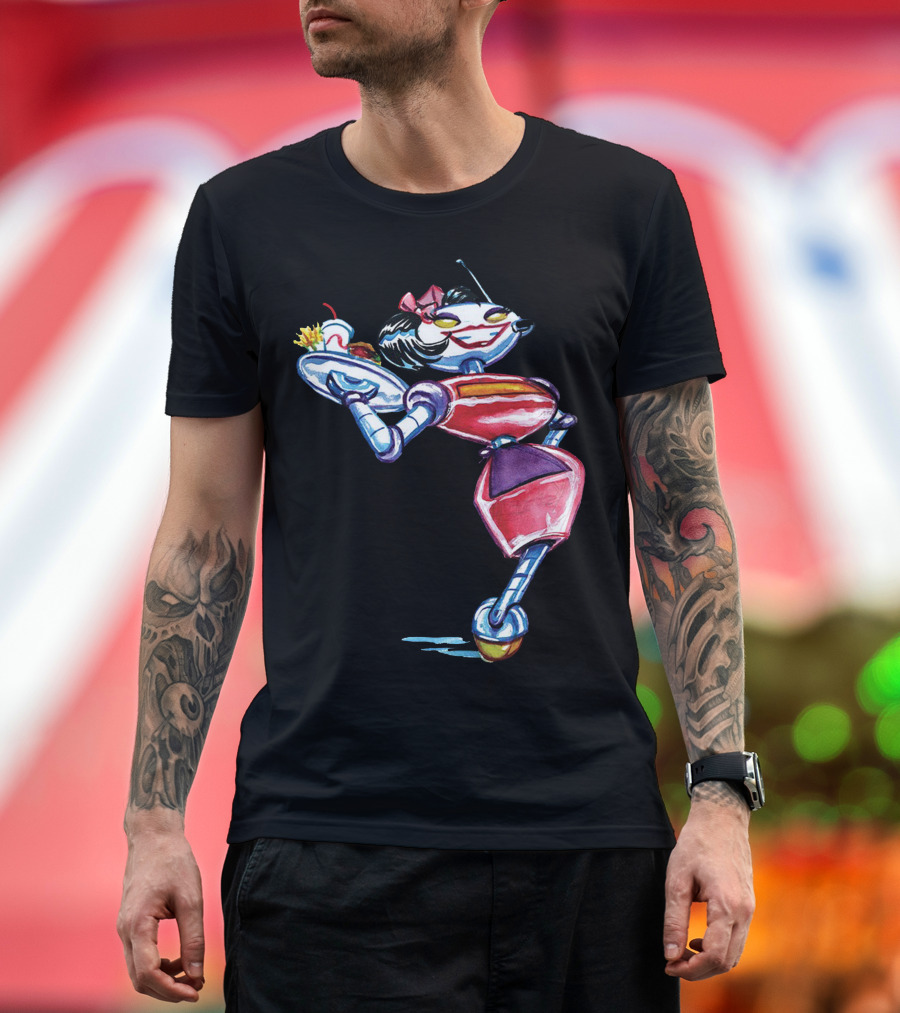 Retro Futuristic Robot Waitress Cartoon with Tray T-Shirt