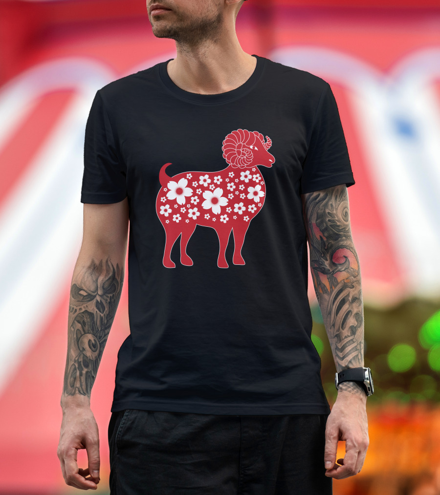 Flower Patterned Red Goat T-Shirt