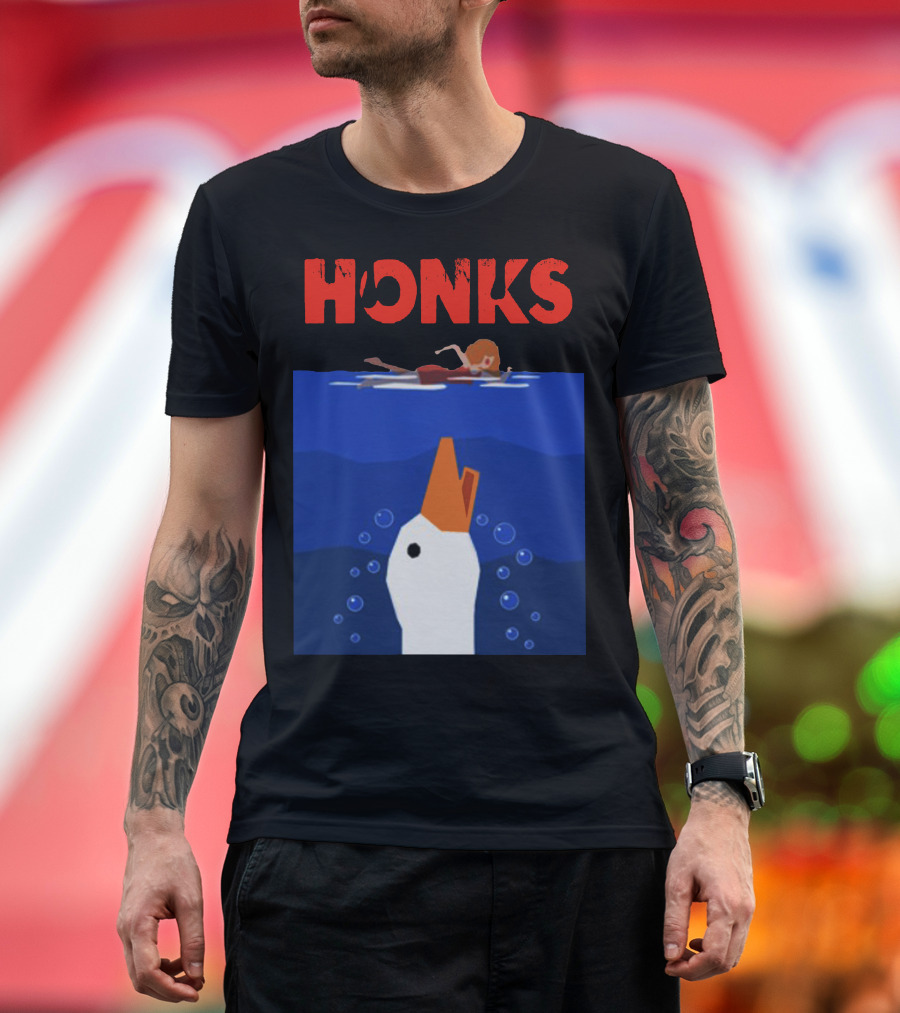 HONKS Goose Approaches Swimmer in Water T-Shirt