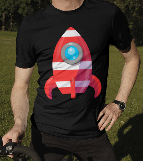 Rocket Space Spaceship Nasa Launch Iconic Striped T-Shirt