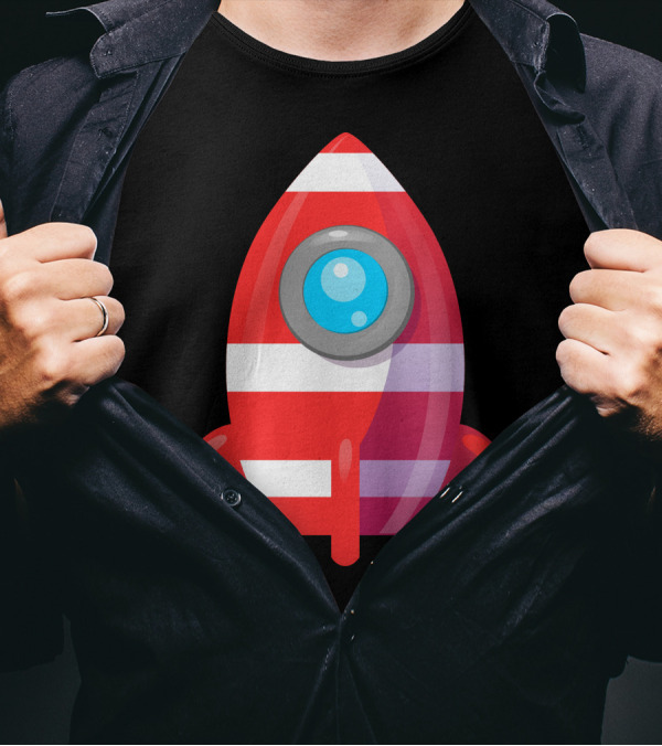 Rocket Space Spaceship Nasa Launch Iconic Striped T-Shirt