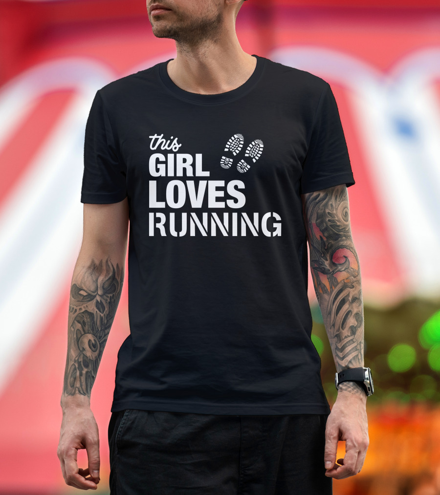 This Girl Loves Running with Footprints T-Shirt