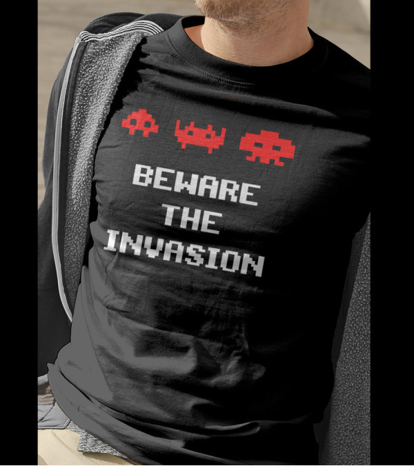 Space Invaders Beware The Invasion Retro Gaming Aliens T-Shirt