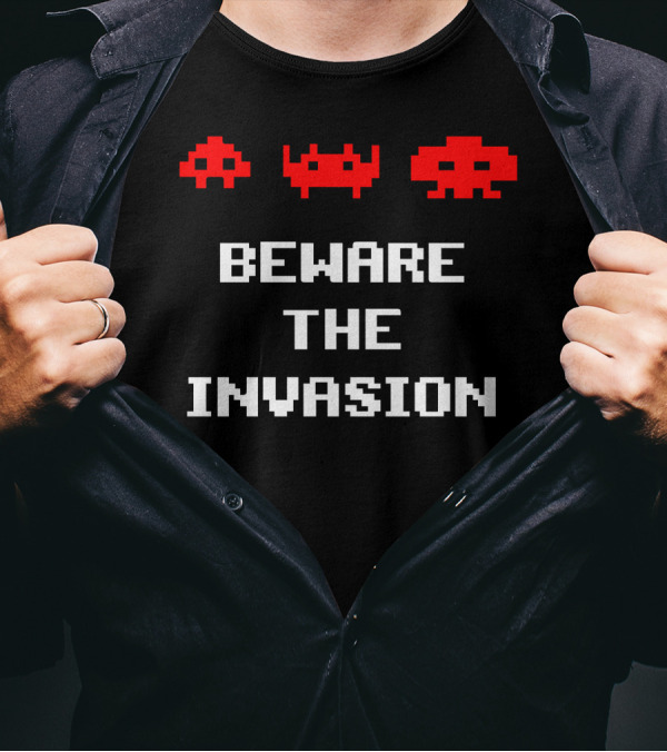 Space Invaders Beware The Invasion Retro Gaming Aliens T-Shirt