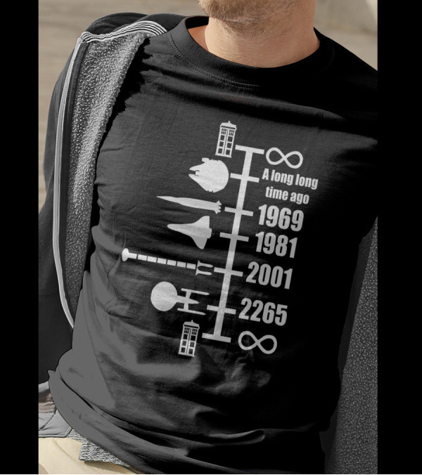 Funny Sci Fi Spaceship Timeline Star Wars Trek Joke Doctor Who 1969 1981 2001 2265 T-Shirt