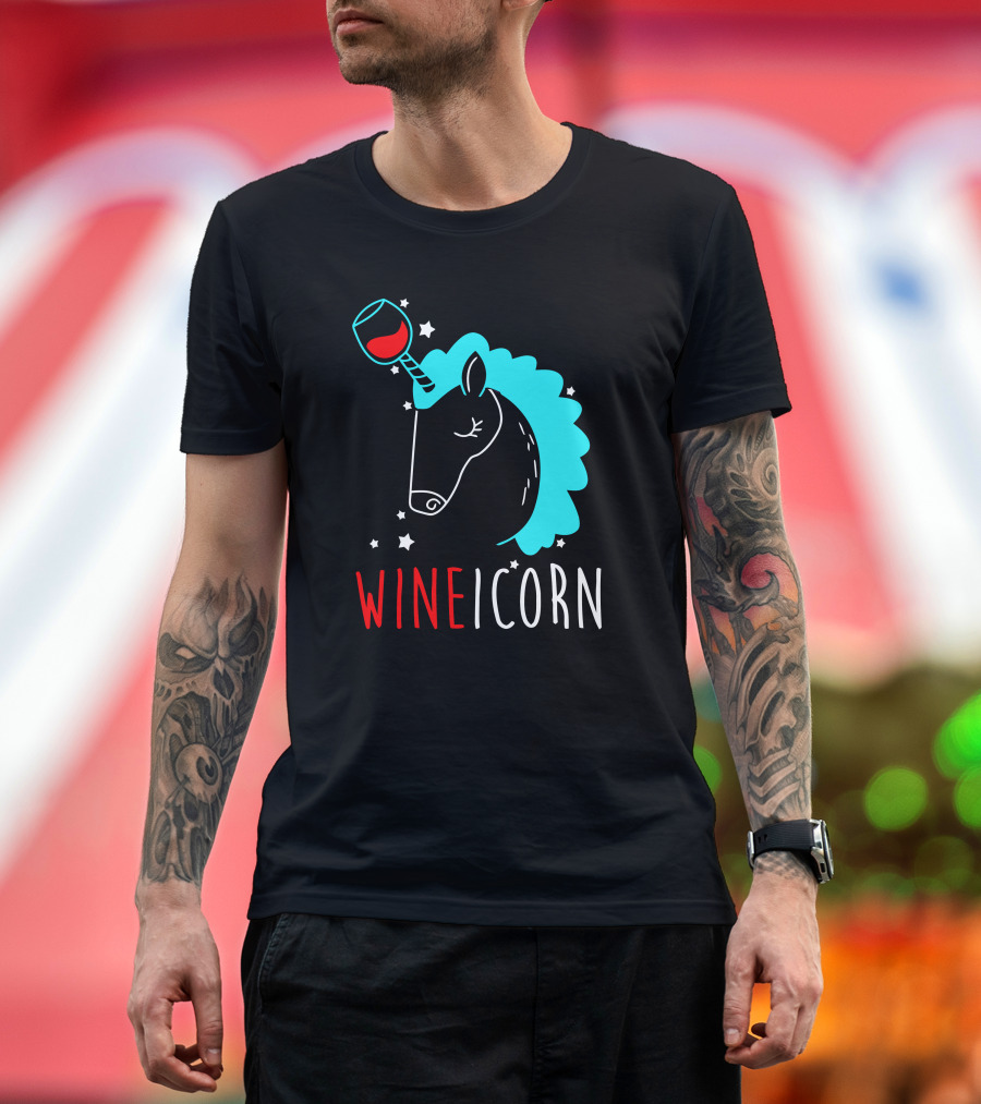 Wineicorn Unicorn Wine Glass Fantasy Stars T-Shirt
